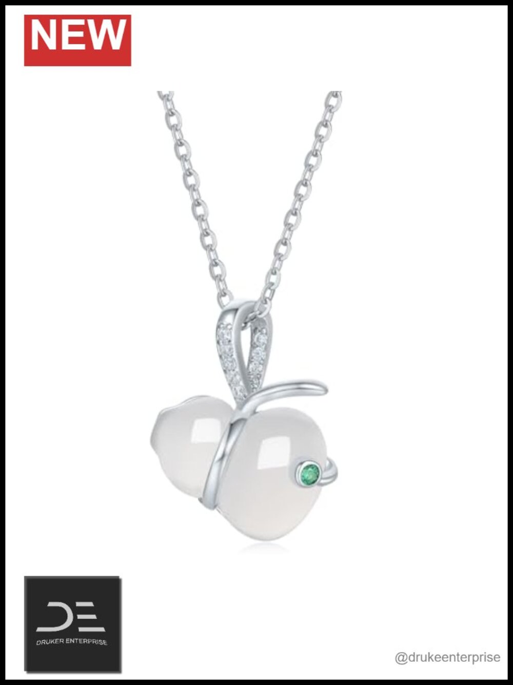 Sterling Silver Chalcedony Gourd Pendant Necklace Adjustable Chain